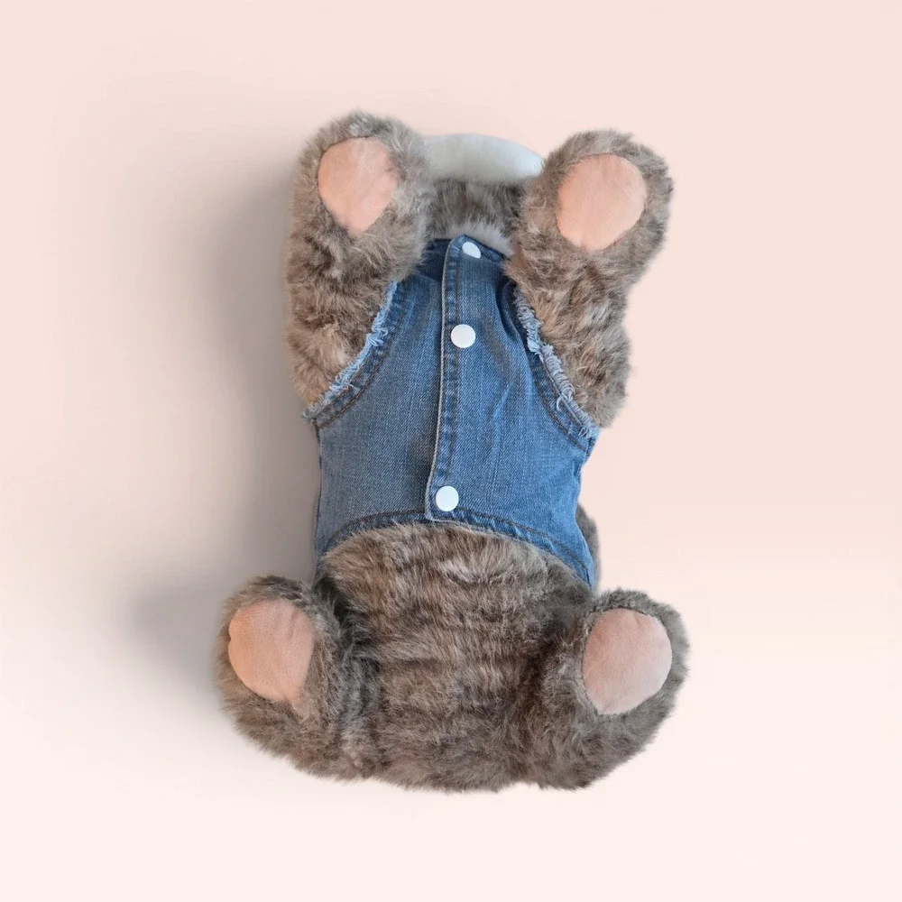 Blue Distressed Denim Pet Vest Dog Cat Jacket Medium Wash Snap Button Front